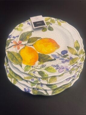 THE FARMHOUSE By Rachel Ashwell 100% Melamine Set Of 4 Lemon Patterned Plates
